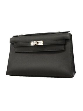 Hermes Handbag Pochette Kelly Swift Black Silver